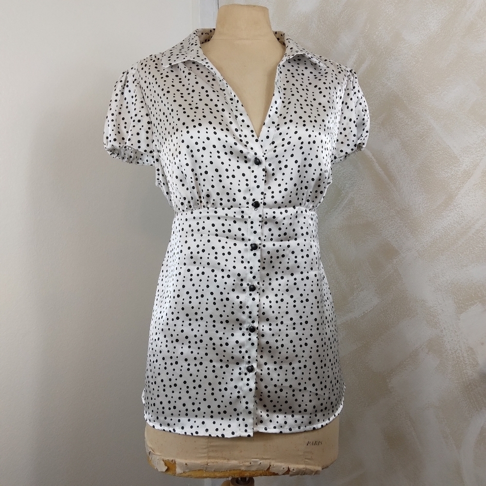 Cato Size L Black and White Polka Dot Blouse short sleeve
